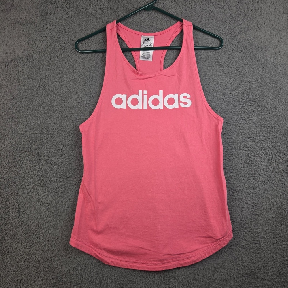 Adidas Athletic Tank Top Women's Small Pink Racerback Logo Spellout